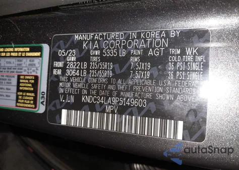 2023 Kia Ev6 Wind z USA, uszkodzony, nr VIN KNDC34LA9P5149603